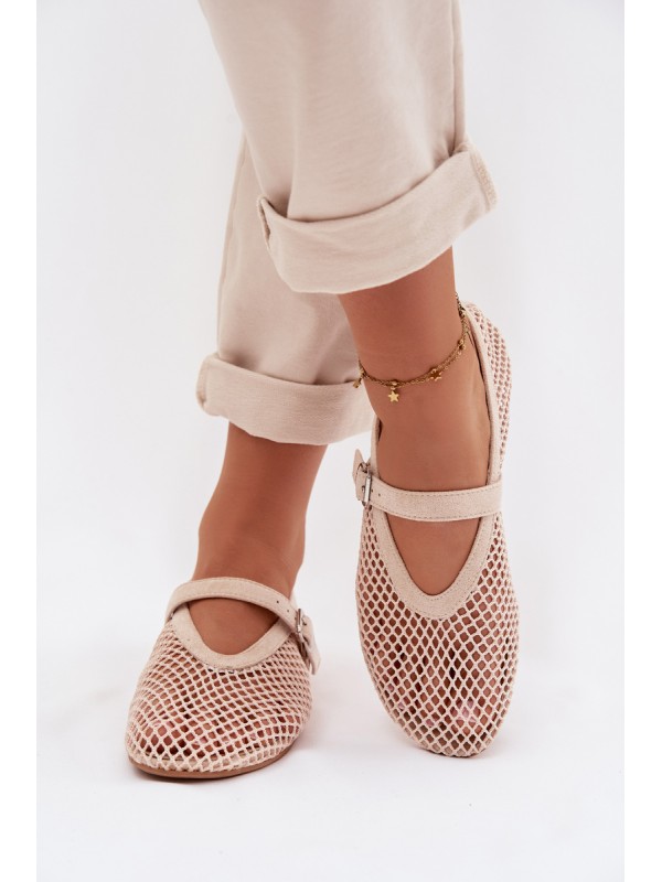 Mesh Ballerinas With Strap Light Beige Pherina