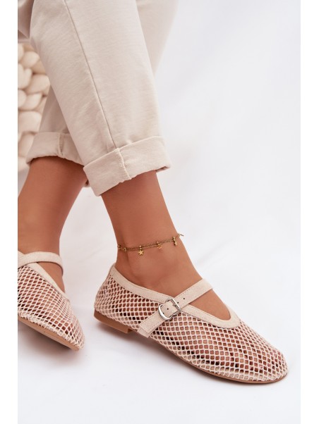 Mesh Ballerinas With Strap Light Beige Pherina