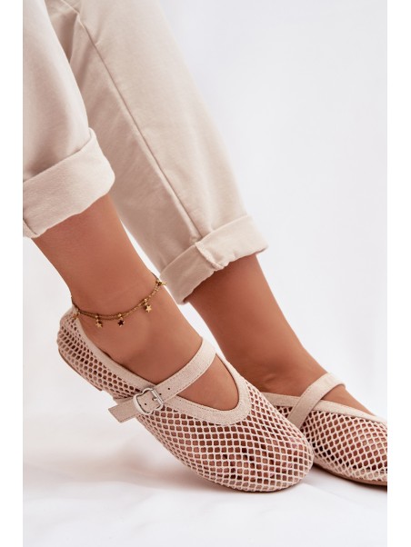 Mesh Ballerinas With Strap Light Beige Pherina