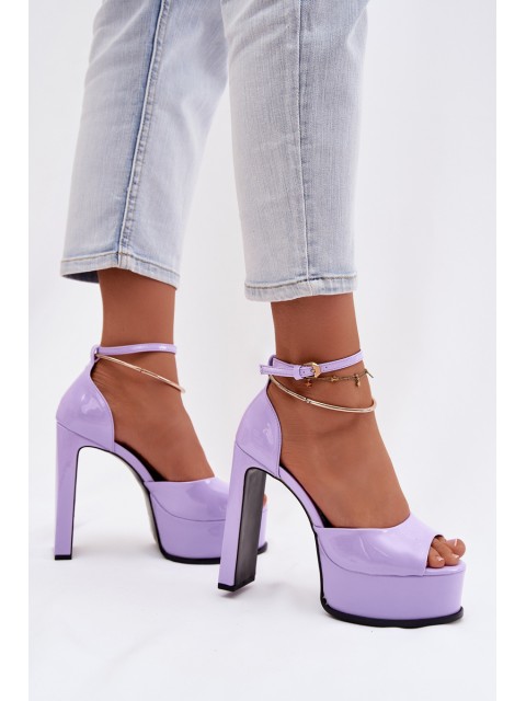 Patent Women's Block Heel and Platform Sandals Purple Horvia