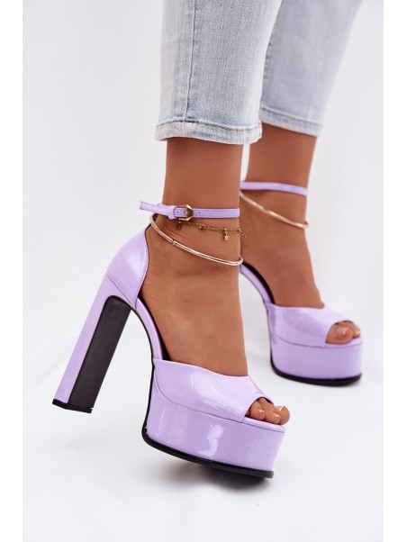 Patent Women's Block Heel and Platform Sandals Purple Horvia