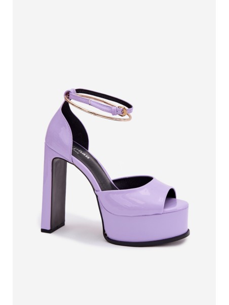 Patent Women's Block Heel and Platform Sandals Purple Horvia