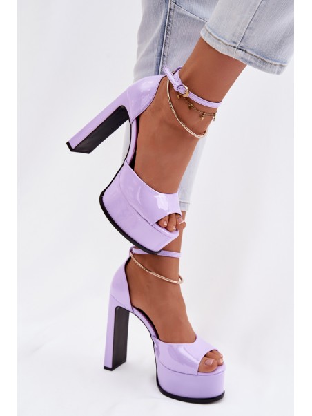 Patent Women's Block Heel and Platform Sandals Purple Horvia