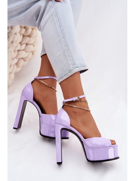 Patent Women's Block Heel and Platform Sandals Purple Horvia