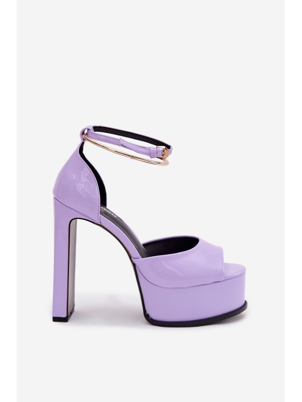 Patent Women's Block Heel and Platform Sandals Purple Horvia