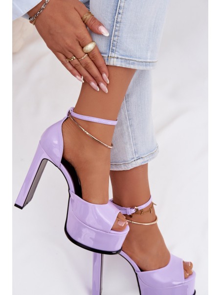 Patent Women's Block Heel and Platform Sandals Purple Horvia