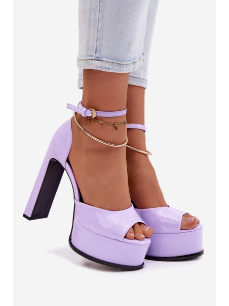 Patent Women's Block Heel and Platform Sandals Purple Horvia
