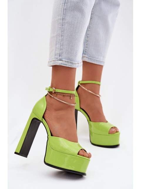 Patent Leather Women's Sandals With Heel And Platform Green Horvia 2