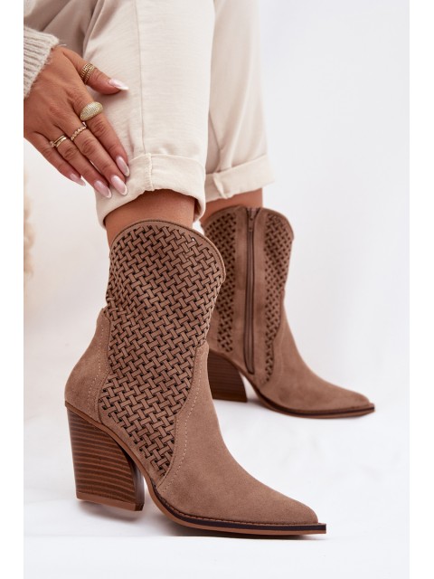 Women's Openwork Block Heel Beige Rivorina