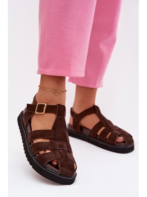 Women's Roman Sandals With Gold Buckle On Platform Chocolate Terelina 2