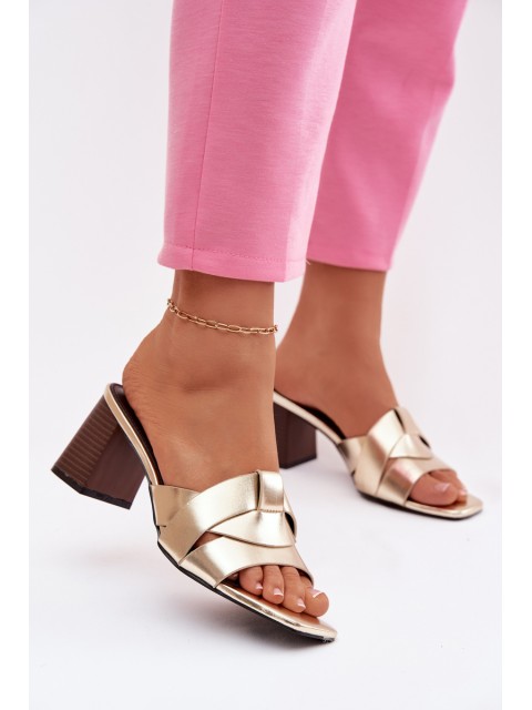 Women's Block Heel Sandals With Straps Eco Leather Gold Corivelle 2