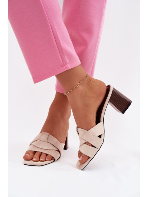 Women's Block Heel Sandals With Straps Eco Suede Beige Corivelle 2