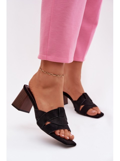 Women's Block Heel Sandals With Straps Eco Suede Black Corivelle