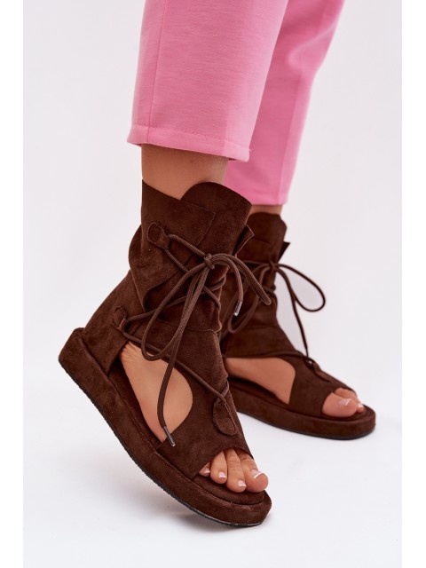 Women's Eco Suede Sandals With Upper and Lacing Chocolate Ferlisse