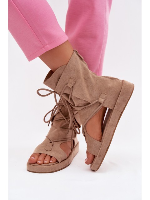 Women's Eco Suede Sandals With Upper and Lacing Beige Ferlisse 2