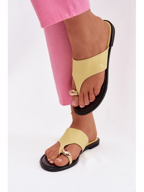 Women's Flat Eco Leather Sandals With Gold Detail Yellow Lavessa