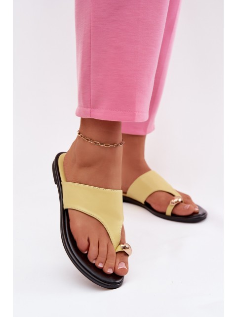 Women's Flat Eco Leather Sandals With Gold Detail Yellow Lavessa 2