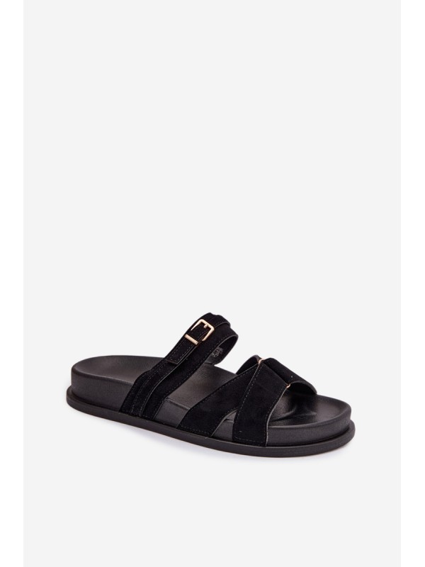 Women's Strappy Black Sandals With Gold Buckle Selorina