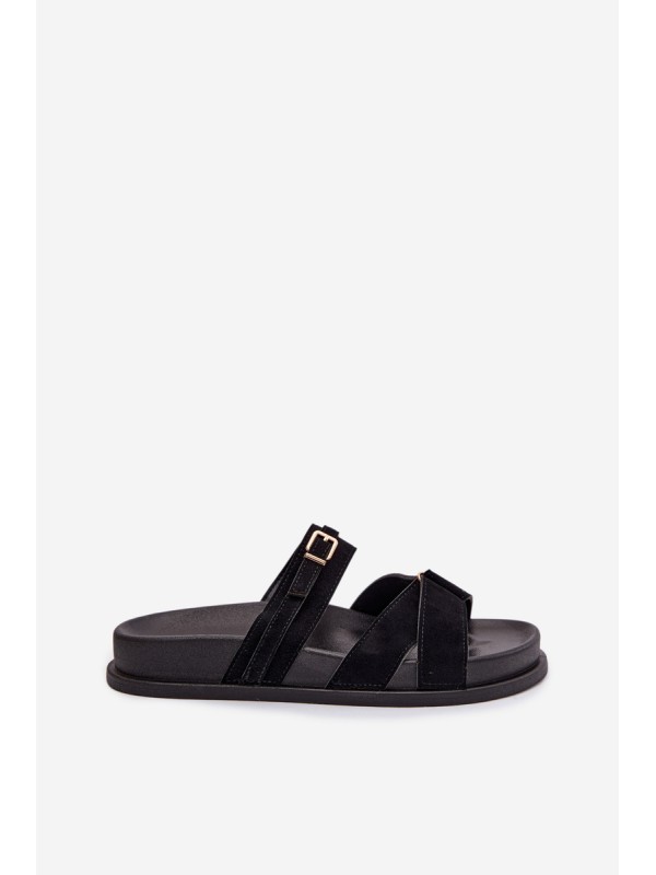 Women's Strappy Black Sandals With Gold Buckle Selorina