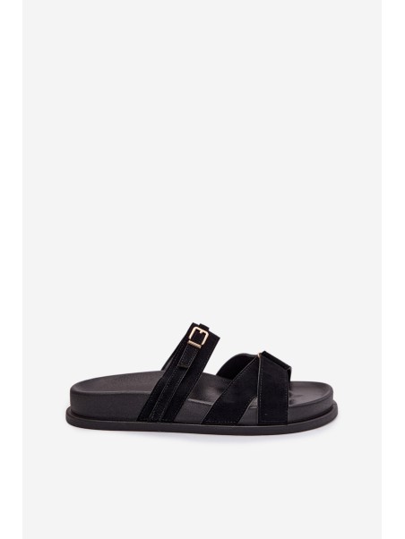 Women's Strappy Black Sandals With Gold Buckle Selorina
