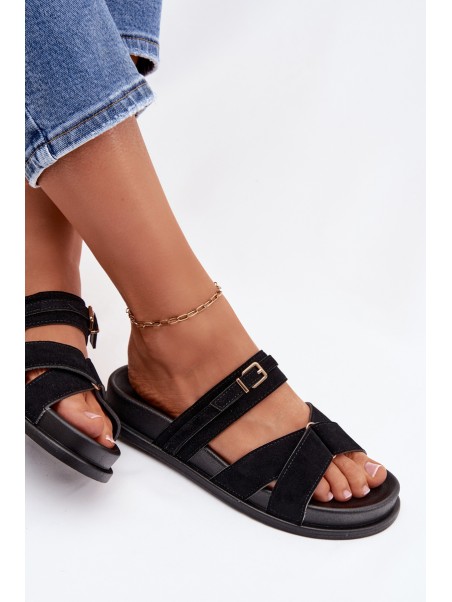 Women's Strappy Black Sandals With Gold Buckle Selorina