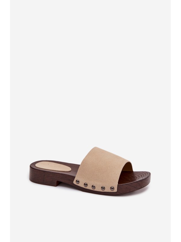 Women's Flat Beige Slides With Buckles Amelvessa