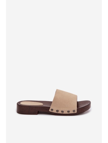 Women's Flat Beige Slides With Buckles Amelvessa