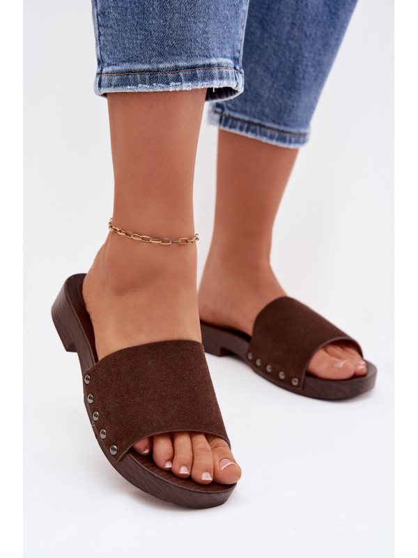 Women's Flat Buckle Sandals Chocolate Amelvessa
