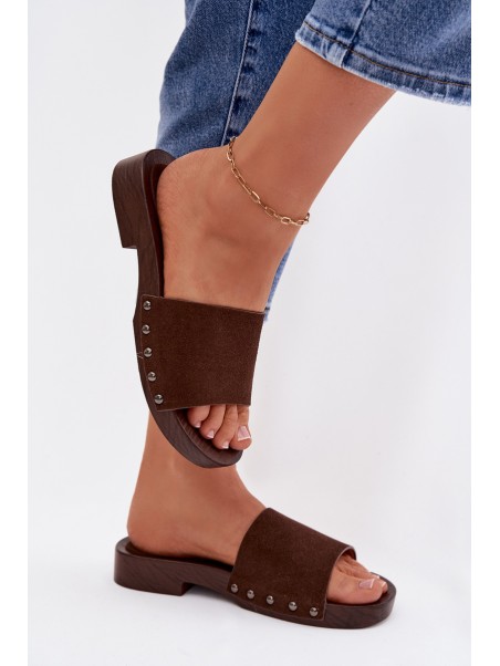 Women's Flat Buckle Sandals Chocolate Amelvessa