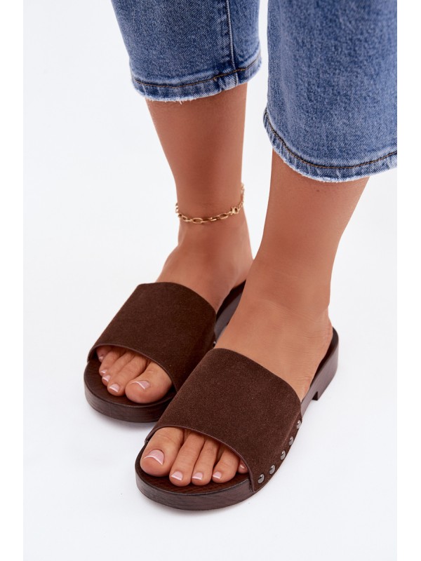 Women's Flat Buckle Sandals Chocolate Amelvessa