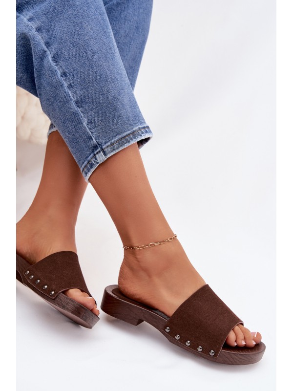 Women's Flat Buckle Sandals Chocolate Amelvessa