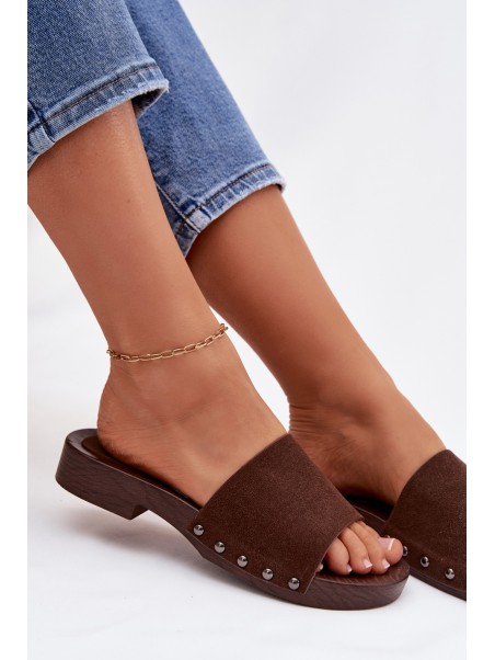 Women's Flat Buckle Sandals Chocolate Amelvessa