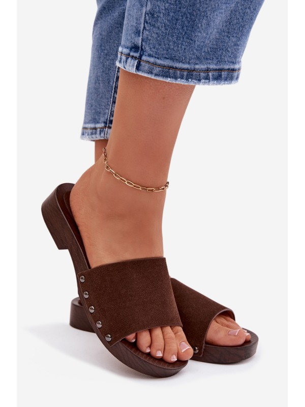 Women's Flat Buckle Sandals Chocolate Amelvessa