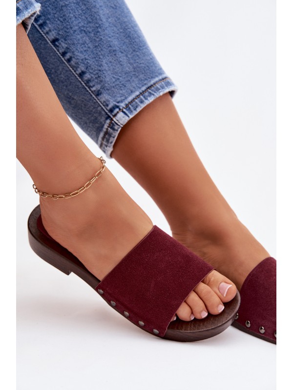 Women's Flat Buckle Sandals Bordeaux Amelvessa