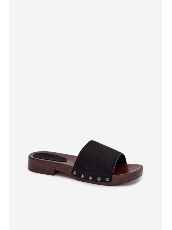 Women's Flat Black Studded Slides Amelvessa