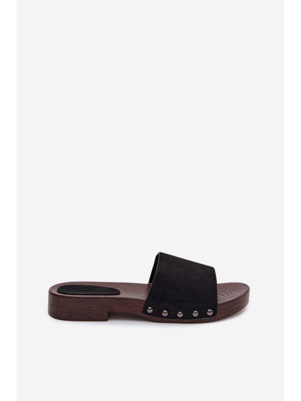 Women's Flat Black Studded Slides Amelvessa