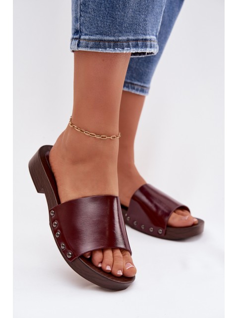 Women's Buckle Flat Low Heel Burgundy Brinalle