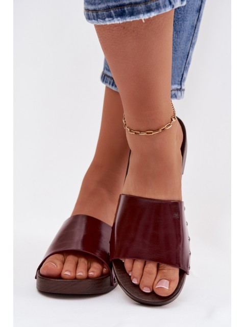 Women's Buckle Flat Low Heel Burgundy Brinalle 2