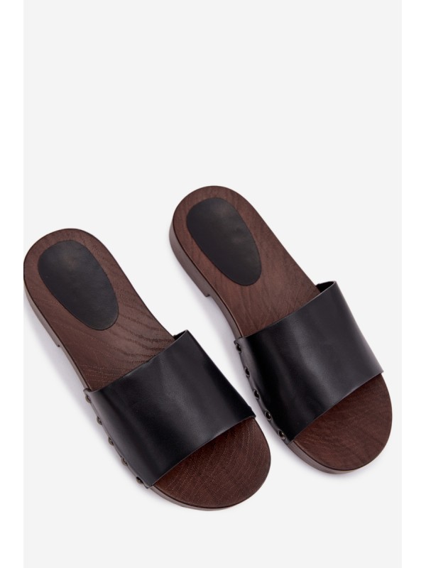 Women's Flat Black Slide Sandals With Buckles Brinalle