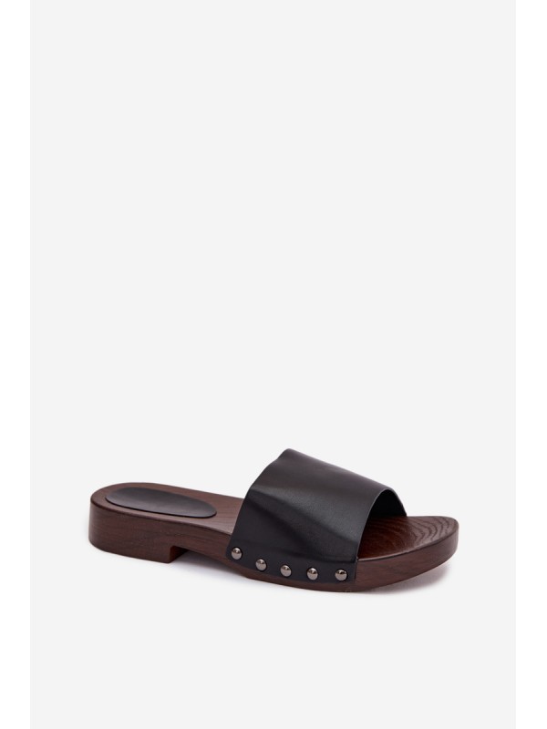 Women's Flat Black Slide Sandals With Buckles Brinalle