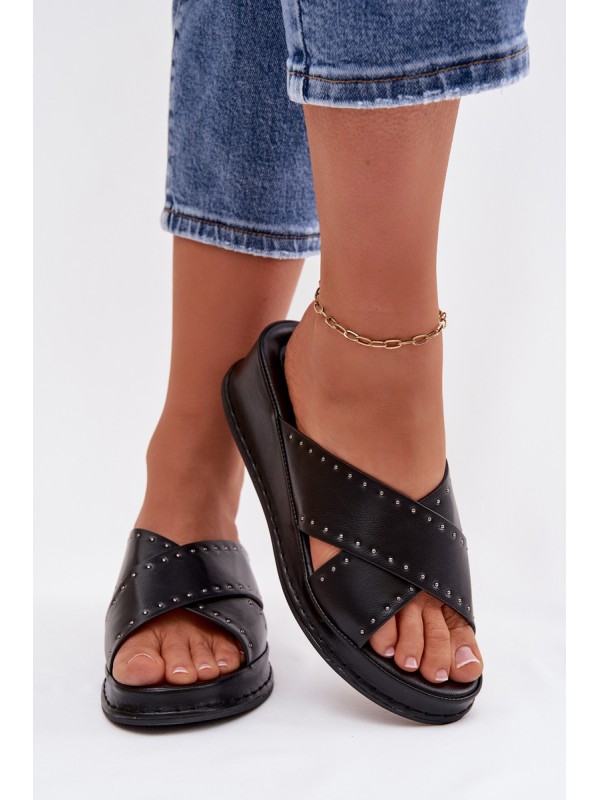 Embellished Women's Platform Sandals Made of Eco Leather Black Calorissa