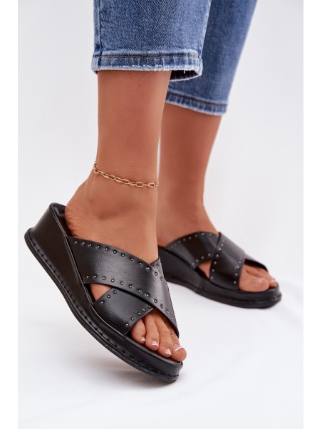 Embellished Women's Platform Sandals Made of Eco Leather Black Calorissa