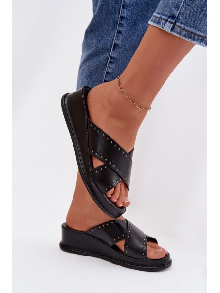 Embellished Women's Platform Sandals Made of Eco Leather Black Calorissa