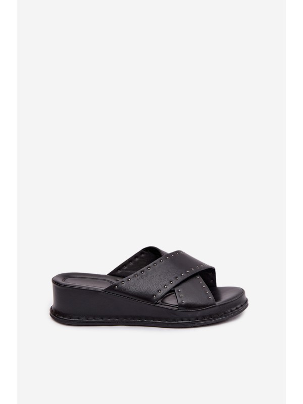 Embellished Women's Platform Sandals Made of Eco Leather Black Calorissa