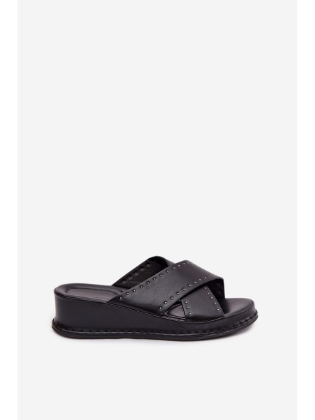 Embellished Women's Platform Sandals Made of Eco Leather Black Calorissa