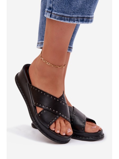 Embellished Women's Platform Sandals Made of Eco Leather Black Calorissa