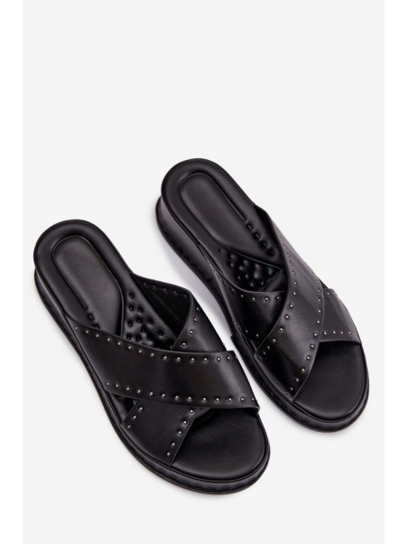 Embellished Women's Platform Sandals Made of Eco Leather Black Calorissa