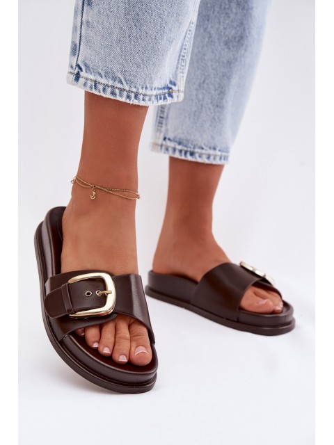 Women's Chocolate Rosivana Slippers With Gold Buckle 2