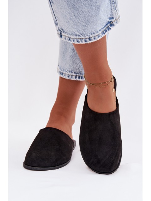 Women's Flat Eco Suede Black Slides Veronelle