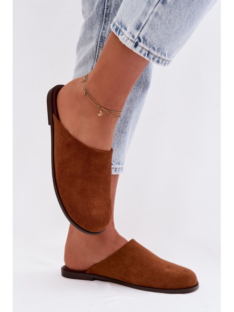 Women's Flat Eco Suede Camel Slides Veronelle